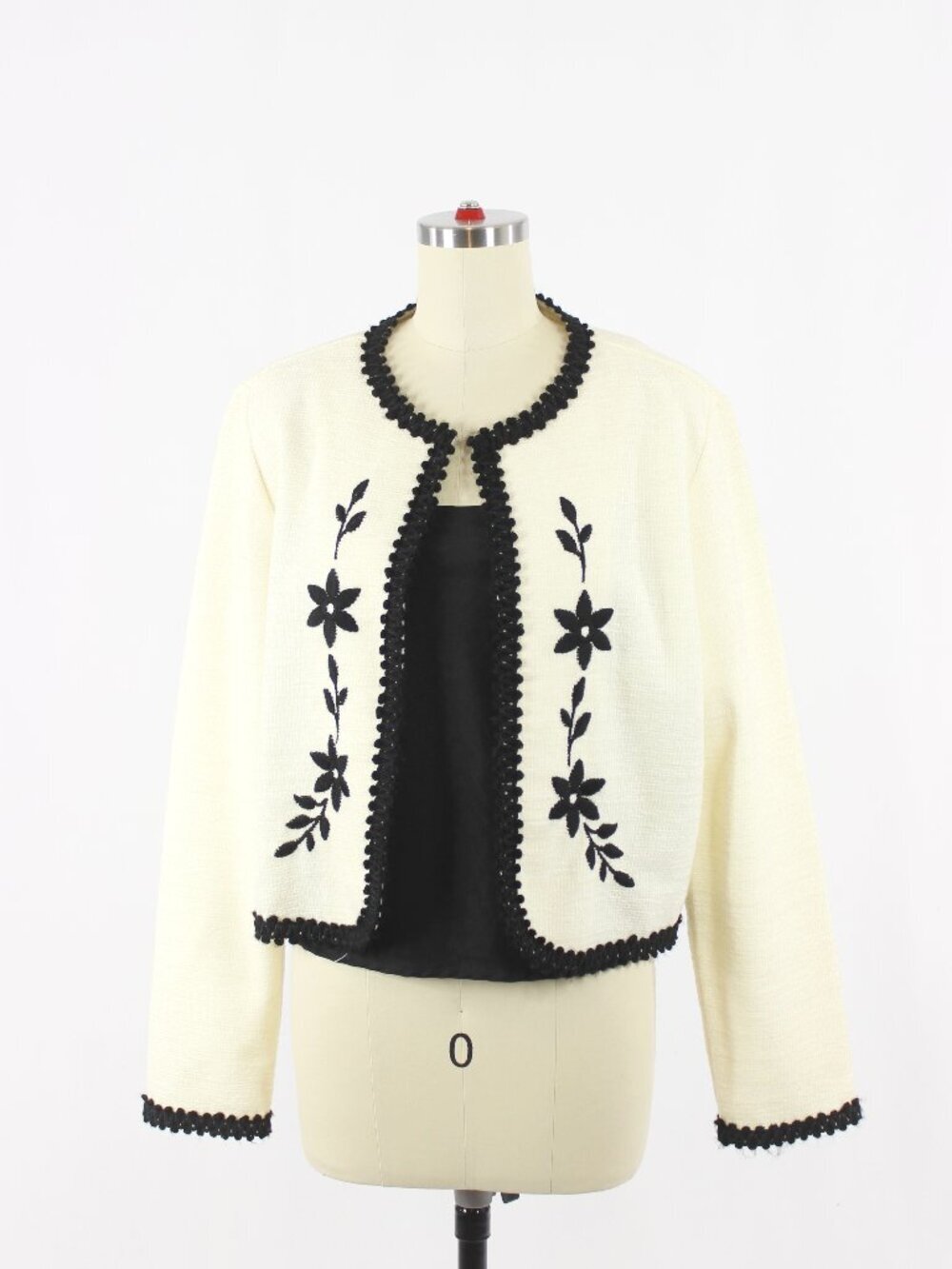 Vintage 00's LENNIE for NINA LEONARD Ivory Embroidered Knit Cardigan, Size L
